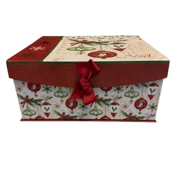 Noel Holiday Gift Box Red Bow Vintage Inspired - Picture 5 of 5